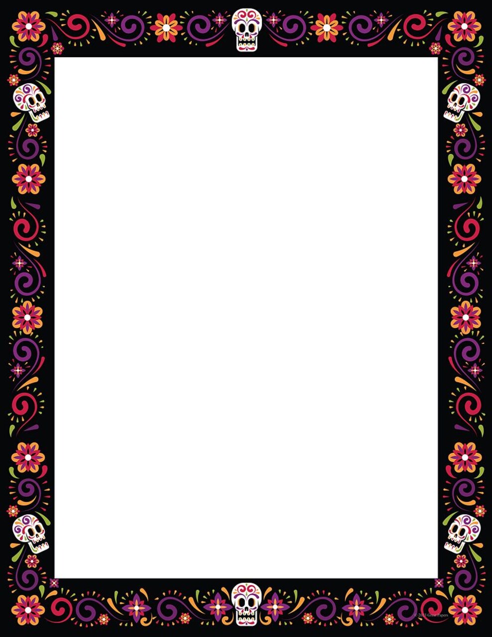 Great Papers! Skulls and Flowers Letterhead, for Invitations, Announcements and Personal Messages, Printer Friendly 8.5" x 11", 50 Pack (2023038)